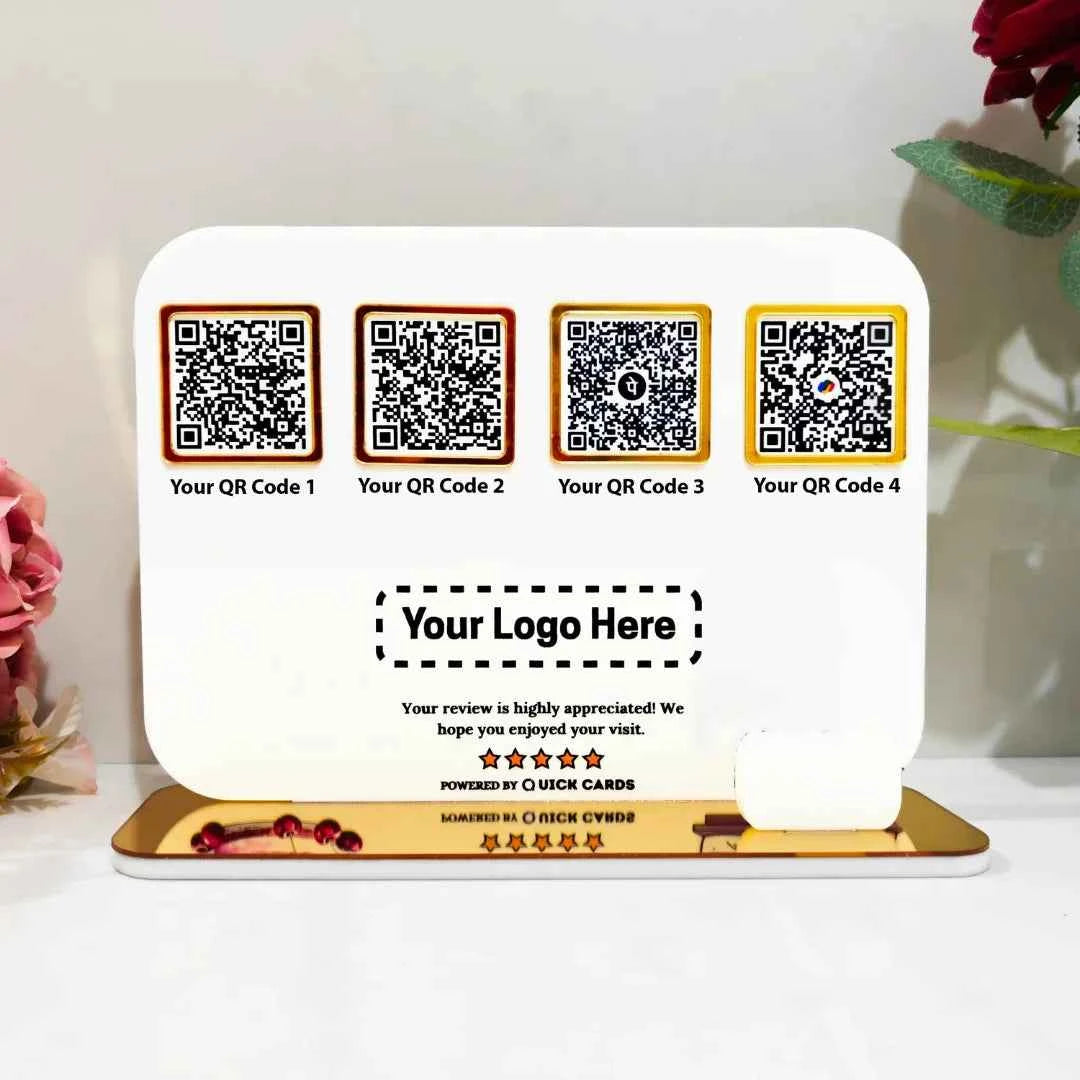 4 QR premium white Standee With Card Holder