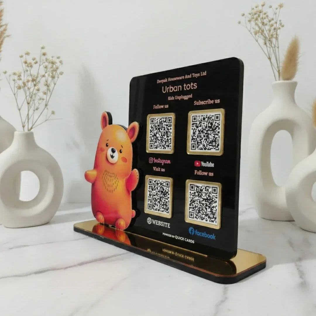 Custom Shape 4 QR Standee Black - Quick Cards