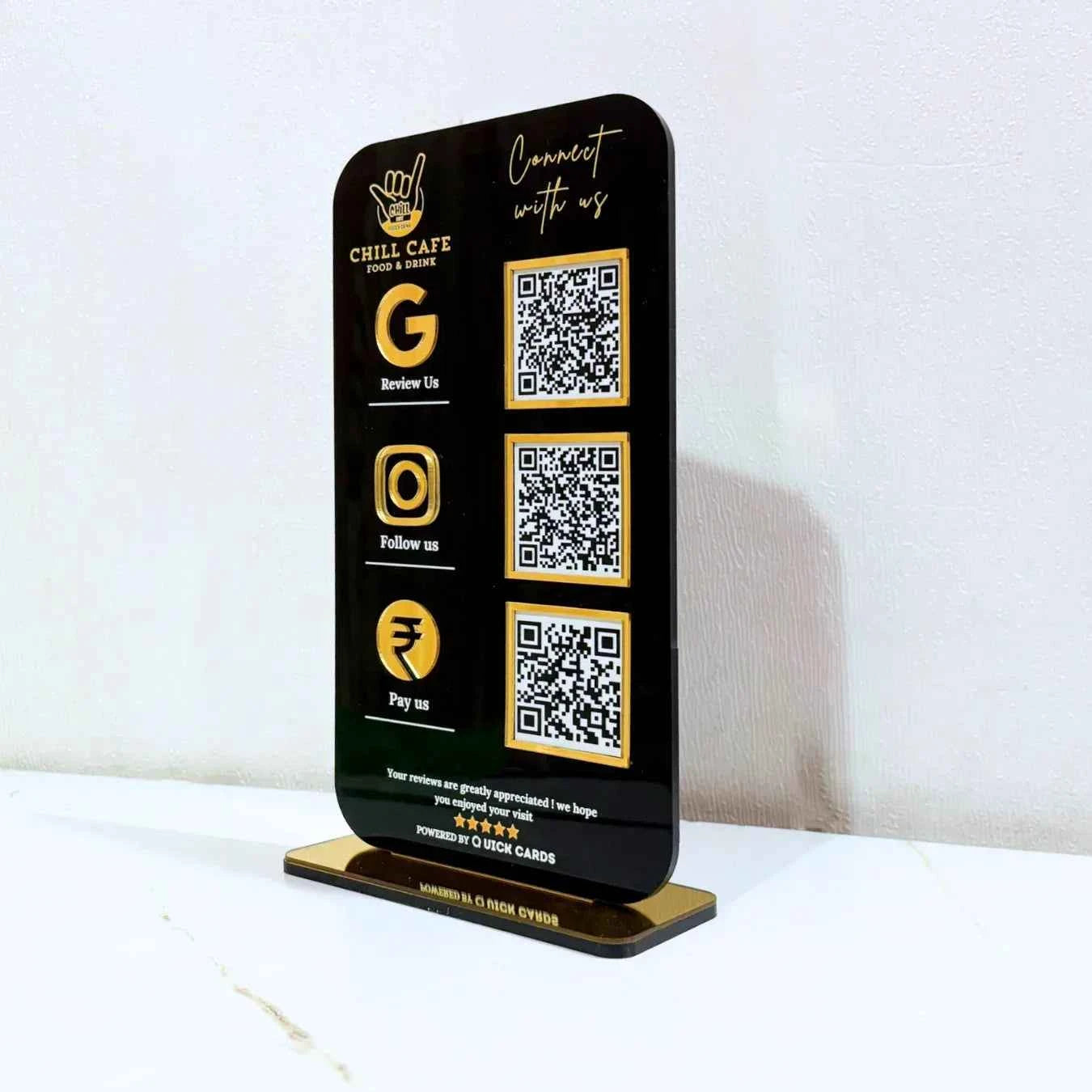 3 QR Vertical Black Standee - Quick Cards