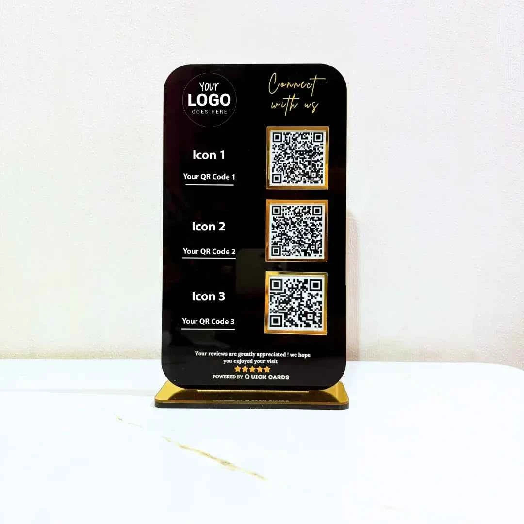3 QR Vertical Black Standee - Quick Cards