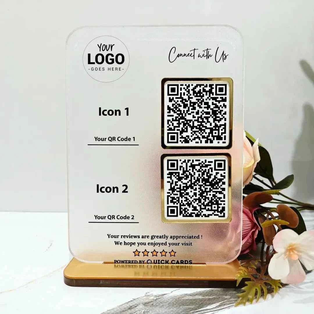 2 QR semi transparent Premium standee - Quick Cards