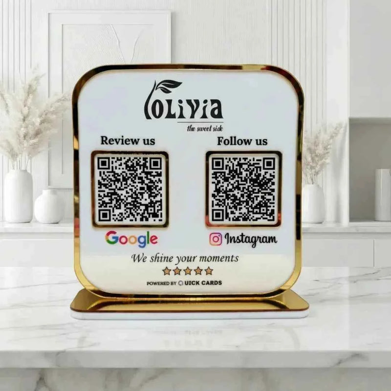Premium 2 QR  Stand with Golden border - Quick Cards