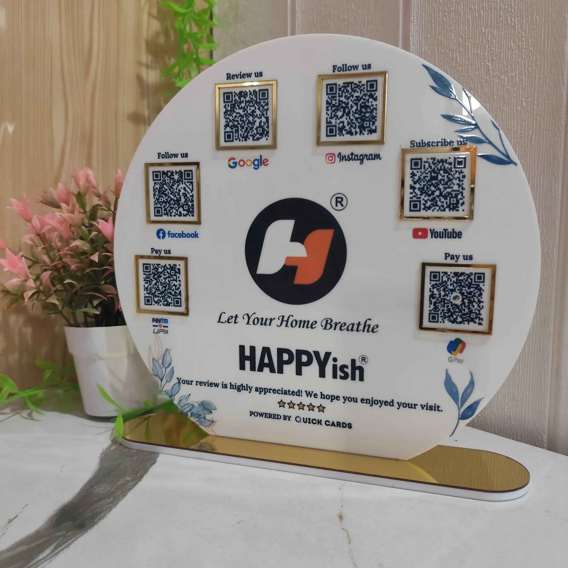 Round Shape 6 QR with UV Printed Acrylic Stand - Quick Cards