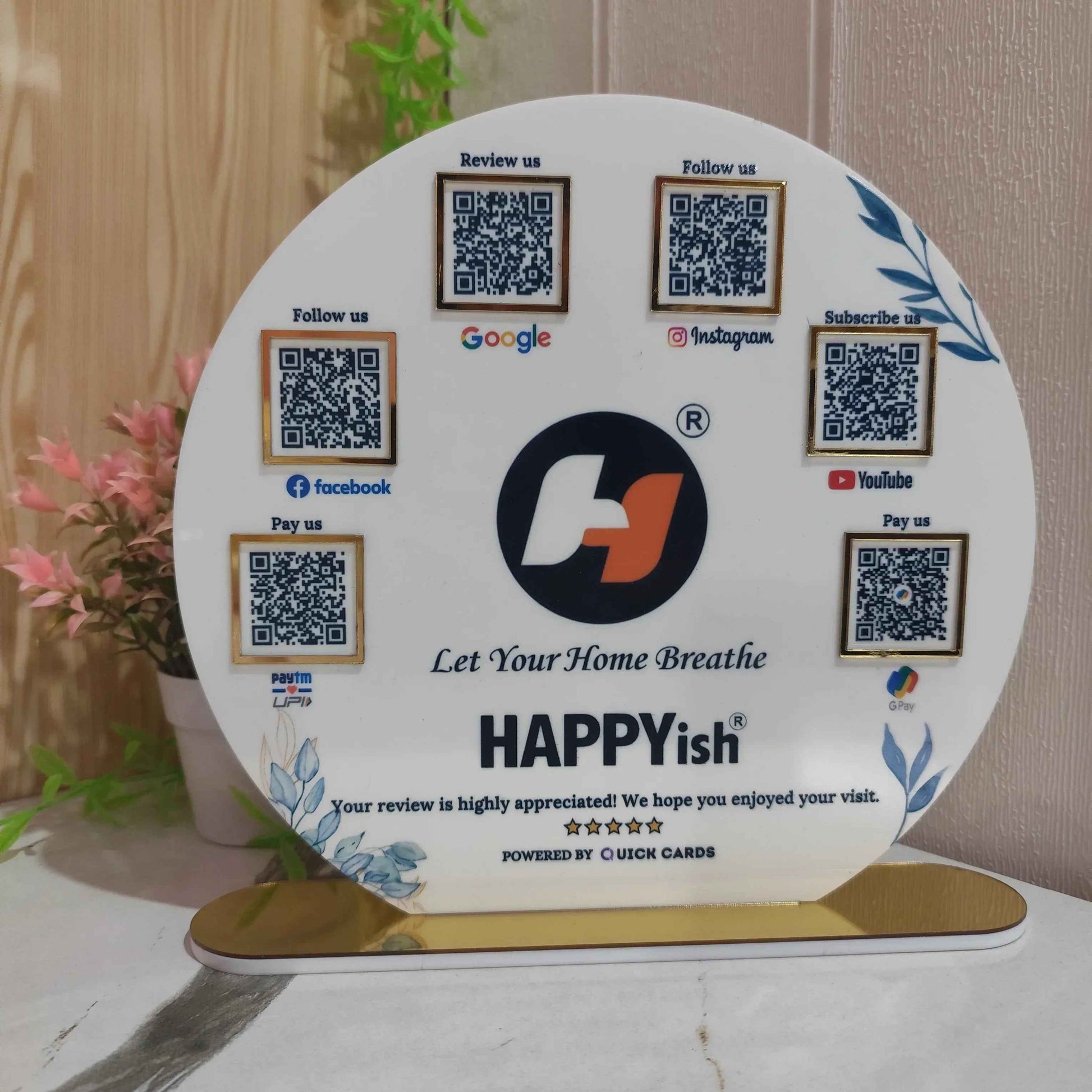 Round Shape 6 QR with UV Printed Acrylic Stand - Quick Cards