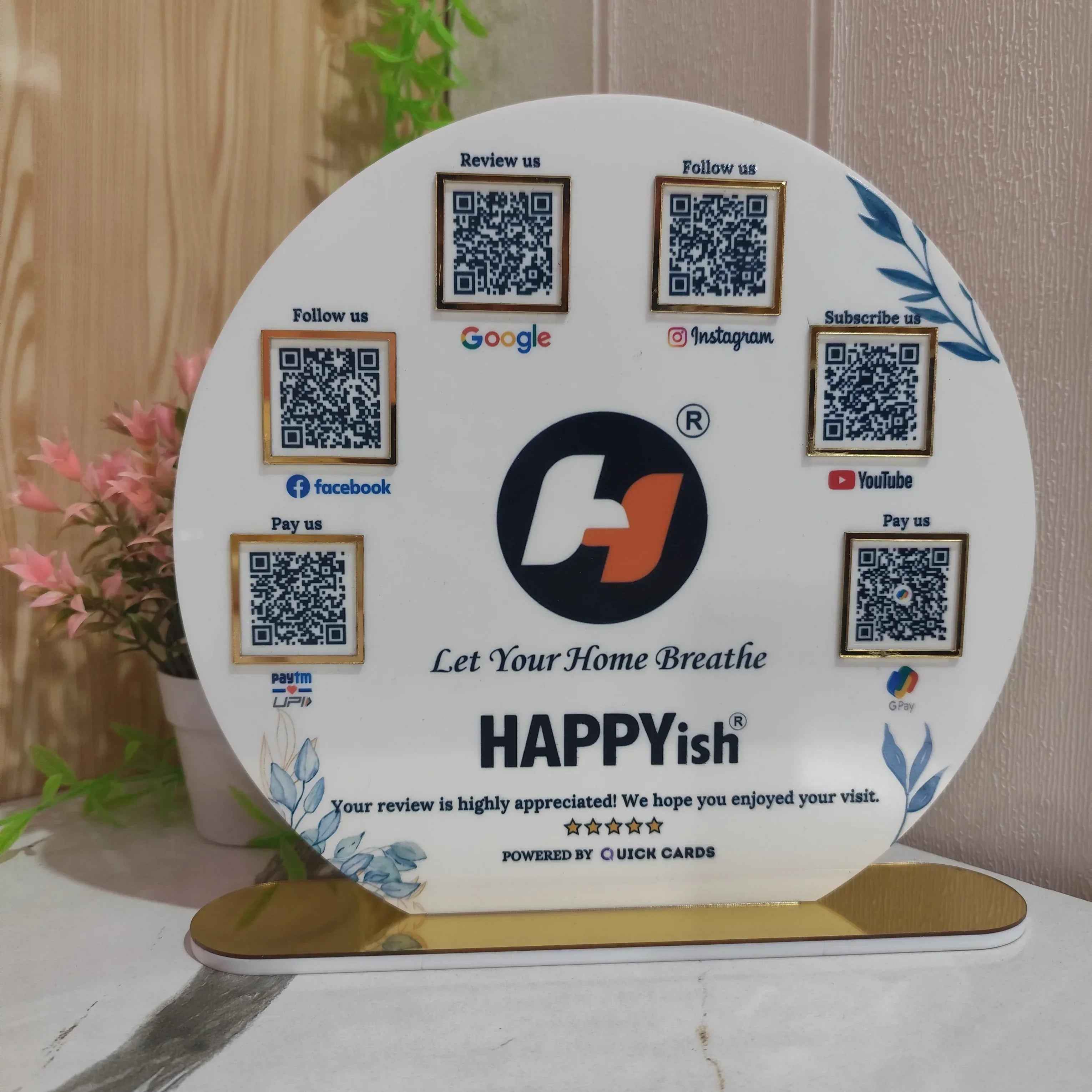 Round Shape 6 QR with UV Printed Acrylic Stand - Quick Cards