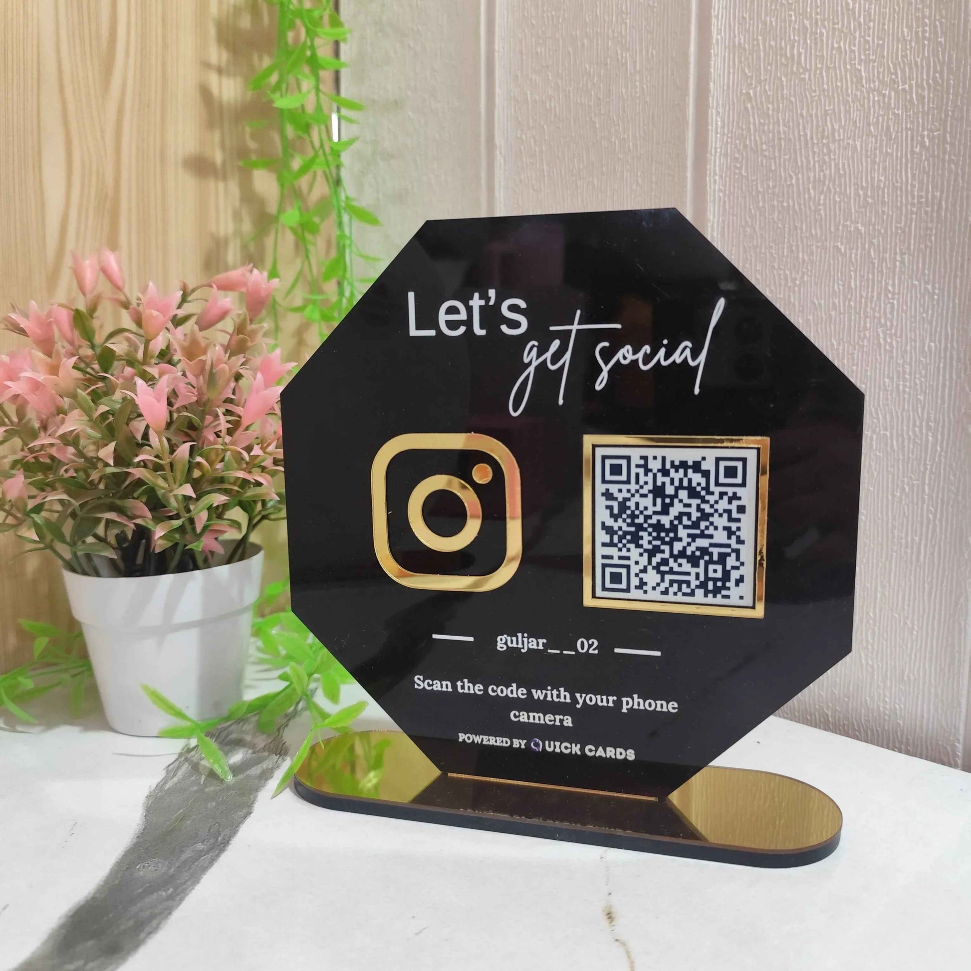 Hexagon Shape 1 QR Instagram, Google, Payment Custom Stand - Quick Cards