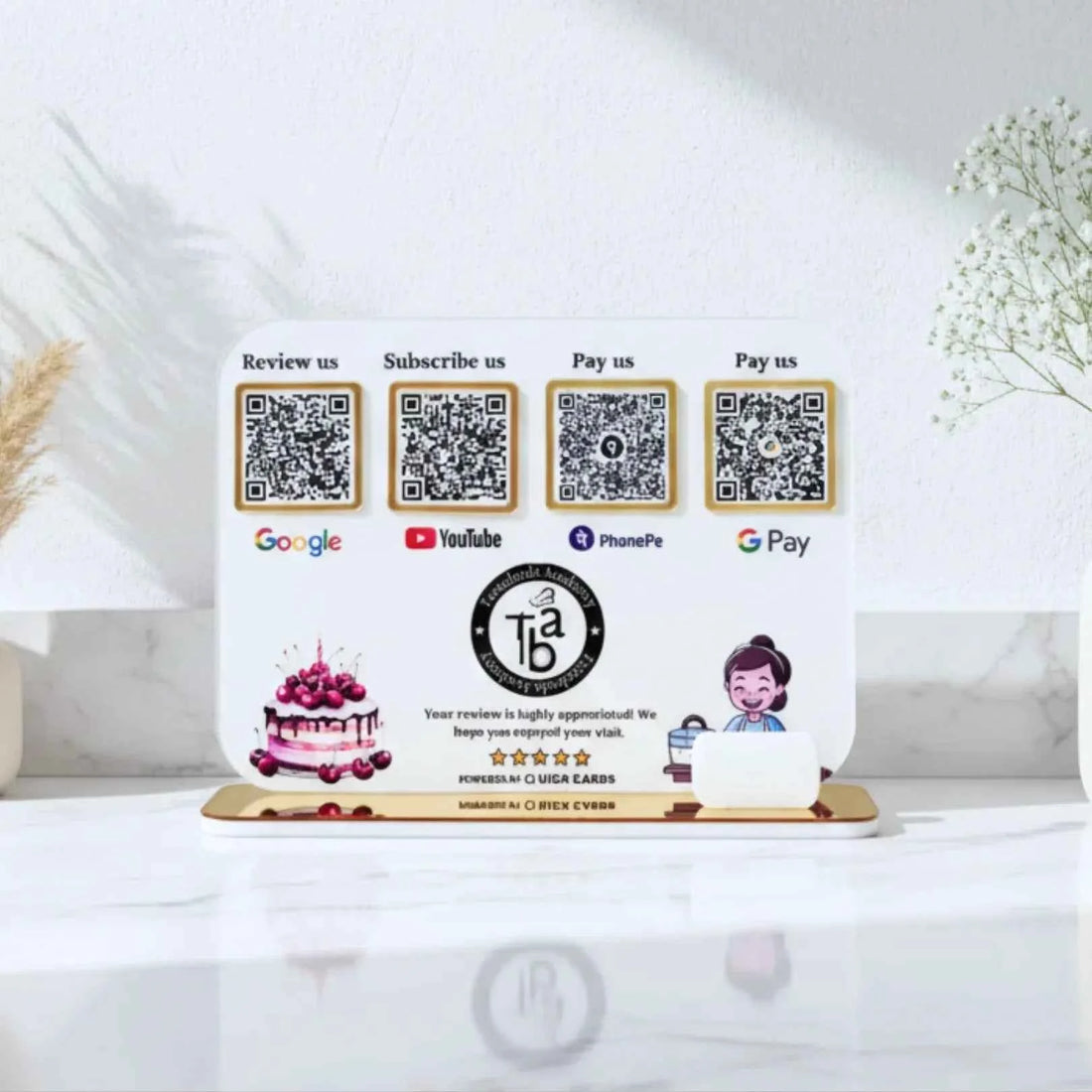 4 QR premium white Standee With Card Holder