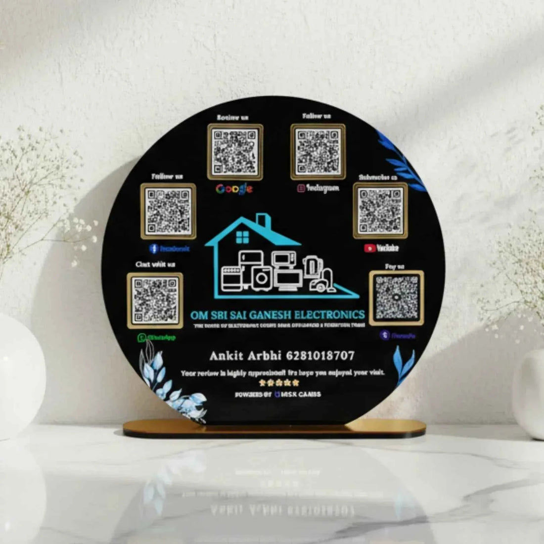 Round Shape 6 QR with UV Printed Acrylic Stand - Quick Cards