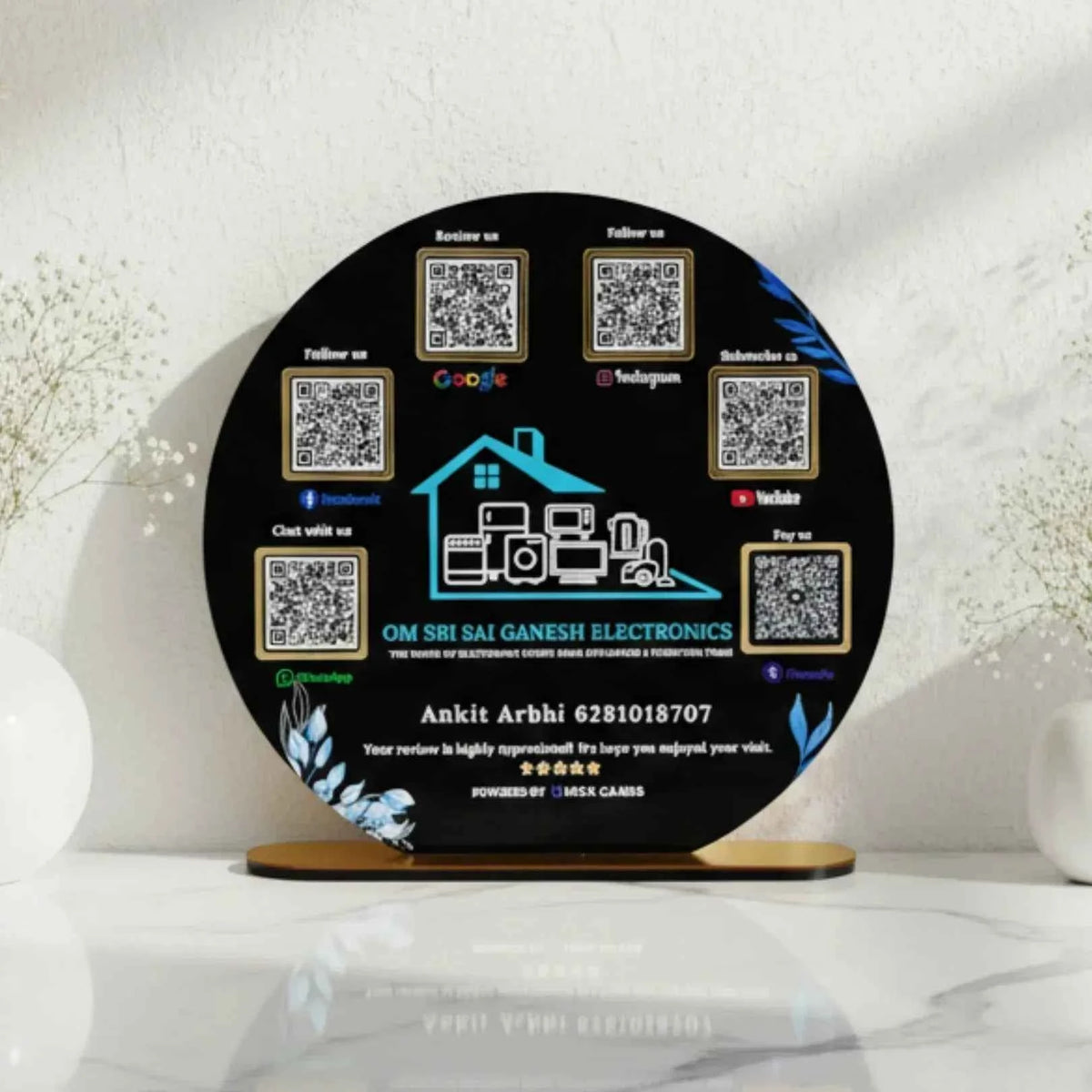 Round Shape 6 QR with UV Printed Acrylic Stand - Quick Cards