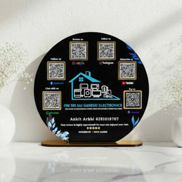 Round Shape 6 QR with UV Printed Acrylic Stand - Quick Cards
