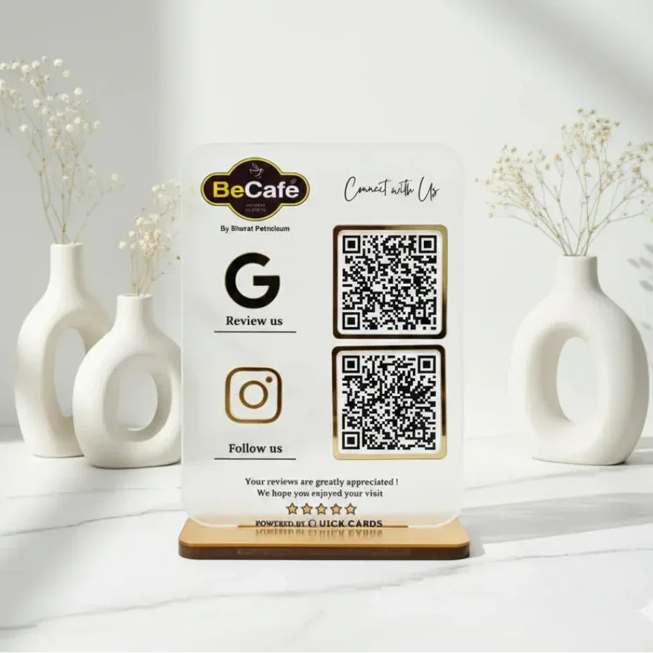 2 QR semi transparent Premium standee - Quick Cards